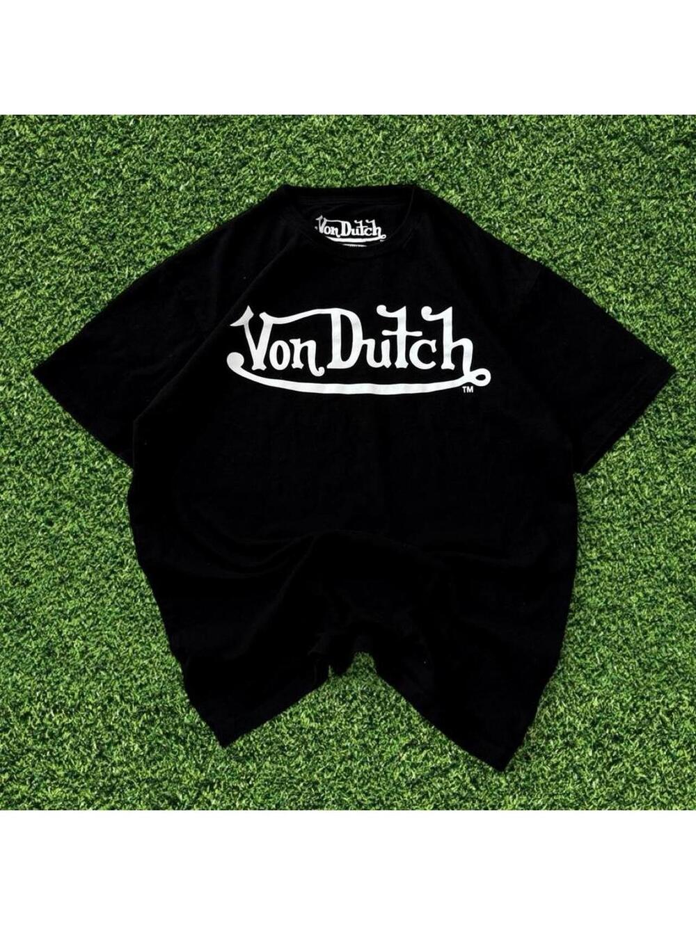 Y2K Vintage Von Dutch Black T-Shirt White Logo Skater Streetwear